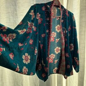Free People Teal and Pink Floral Kimono